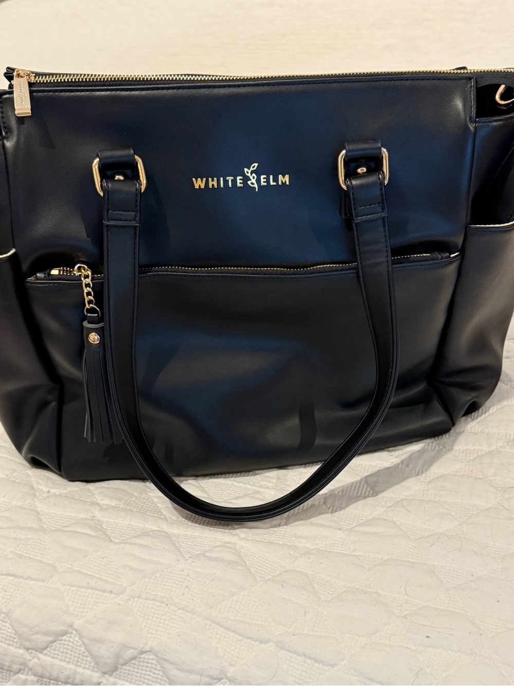 White Elm Black Backpack/Tote Bag/Cream Lining with Gold Hardware